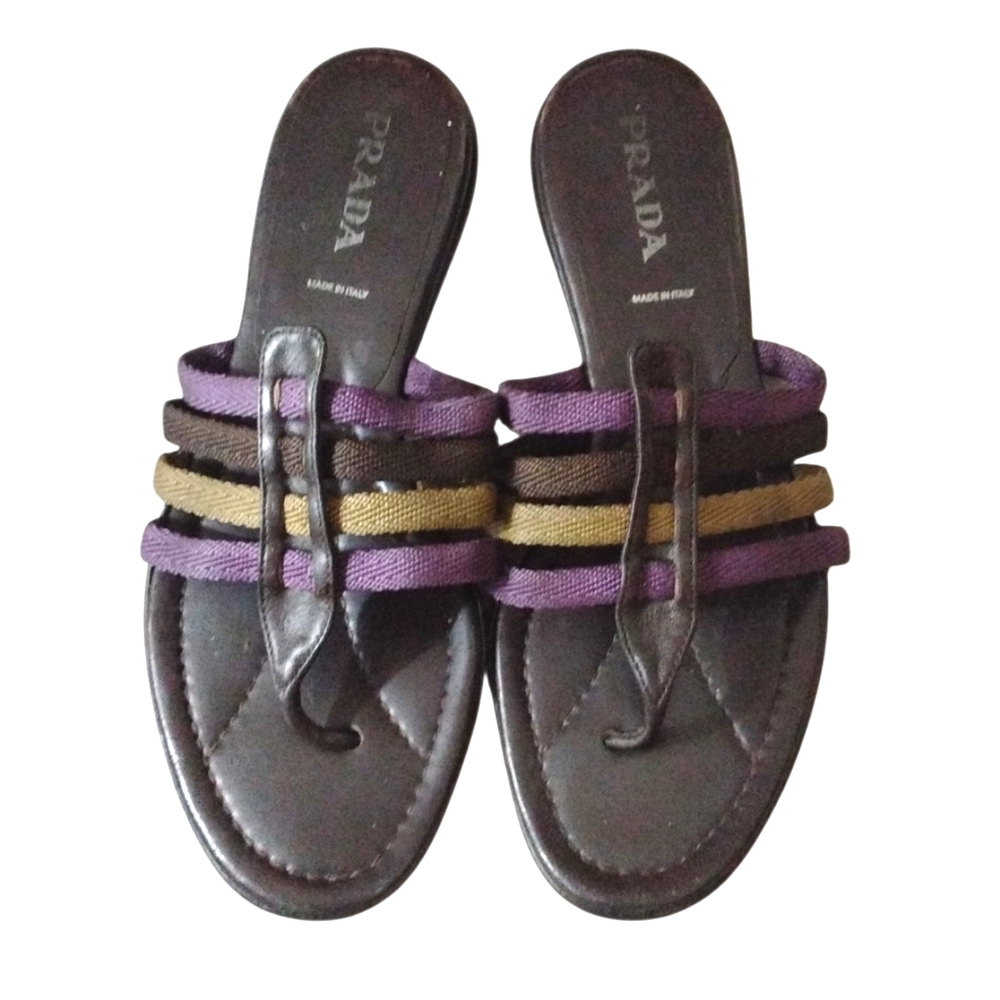 PRADA Purple and Gold Rope and Leather Slip On Strappy Sandals, size 7.5